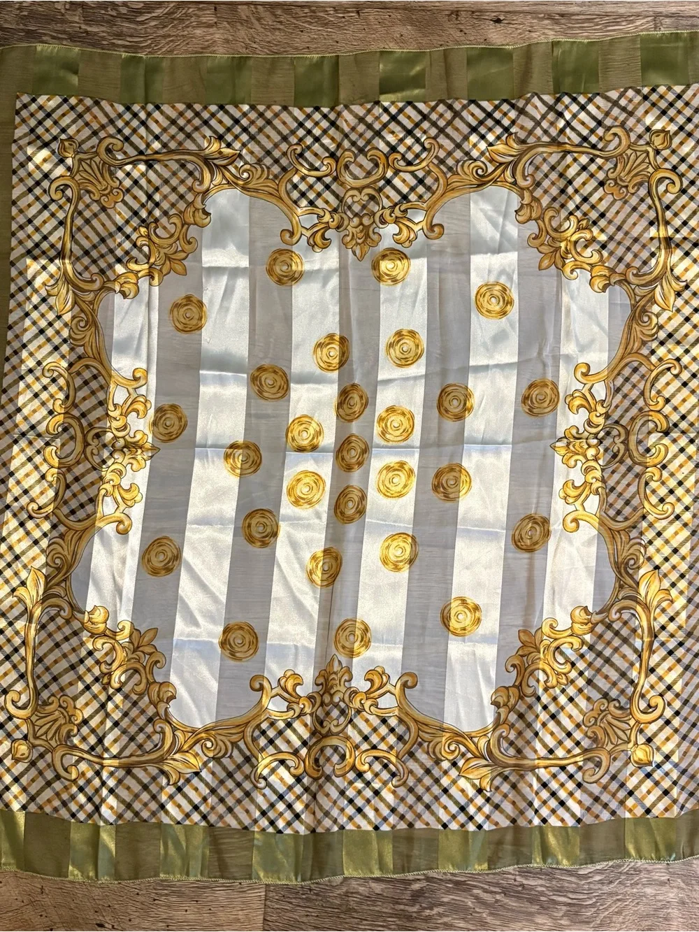 Luxury Gold, Green, & White Square Scarf/Wrap 39x39